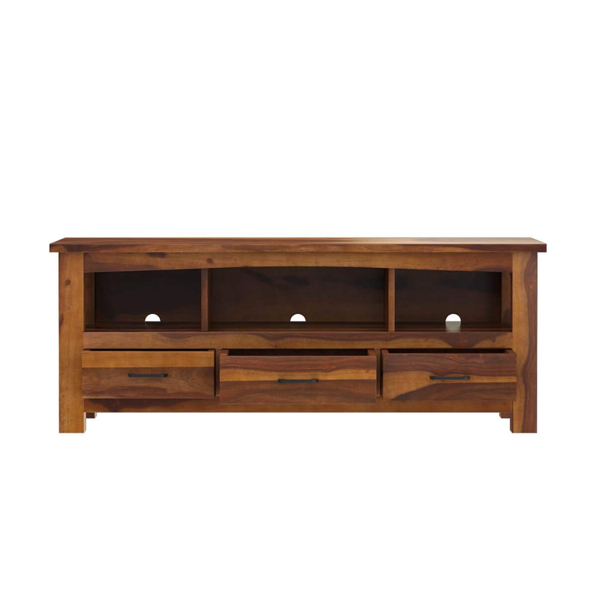 Woodmarwar Solid Sheesham Wood Entertainment Tv Unit With Storage Honey Finish For Home & Office Furniture