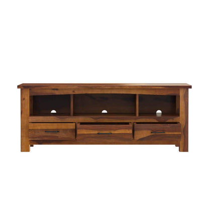 Woodmarwar Solid Sheesham Wood Entertainment Tv Unit With Storage Honey Finish For Home & Office Furniture
