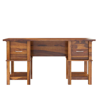 WoodMarwar Solid Sheesham Wood Study Table Workstation for Adult | Laptop Computer Desk with 2 Drawer & 2 Shelves Storage for Home & Office