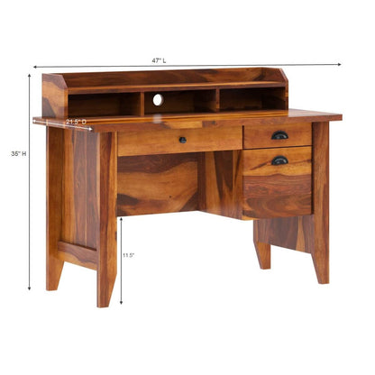 Woodmarwar Solid Sheesham Wood Study Table for Adults | Wooden Workstation with 3 Drawer & Open Shelf Storage for Home, Office & Study Room