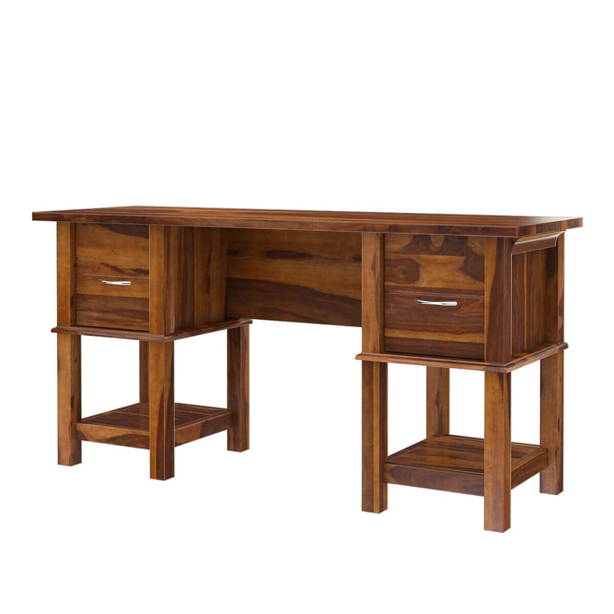 WoodMarwar Solid Sheesham Wood Study Table Workstation for Adult | Laptop Computer Desk with 2 Drawer & 2 Shelves Storage for Home & Office