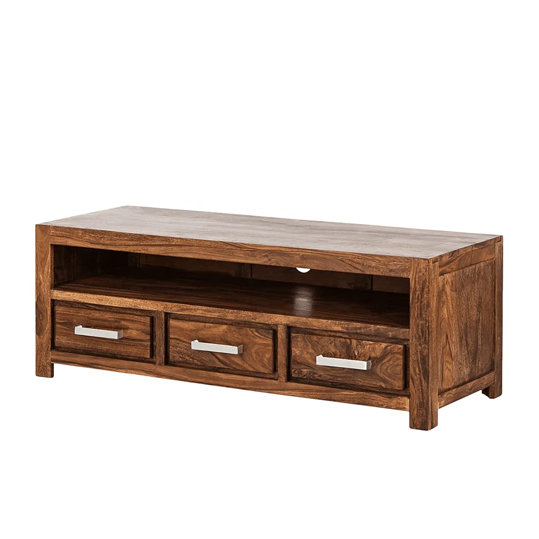 Woodmarwar Solid Sheesham Wood Entertainment Tv Unit With Storage Natural Finish For Home & Office Furniture