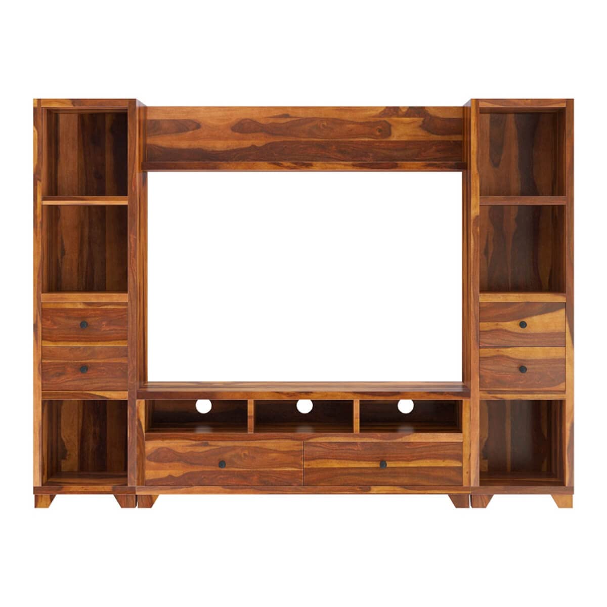 Woodmarwar Solid Sheesham Wood Entertainment Tv Unit With Storage Honey Finish For Home & Office Furniture