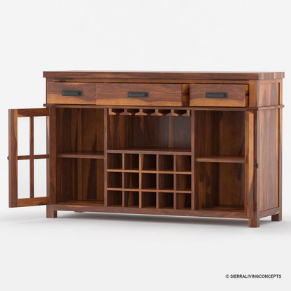 WoodMarwar Solid Sheesham Wood Bar Cabinet With Storage For Bar Room Furniture