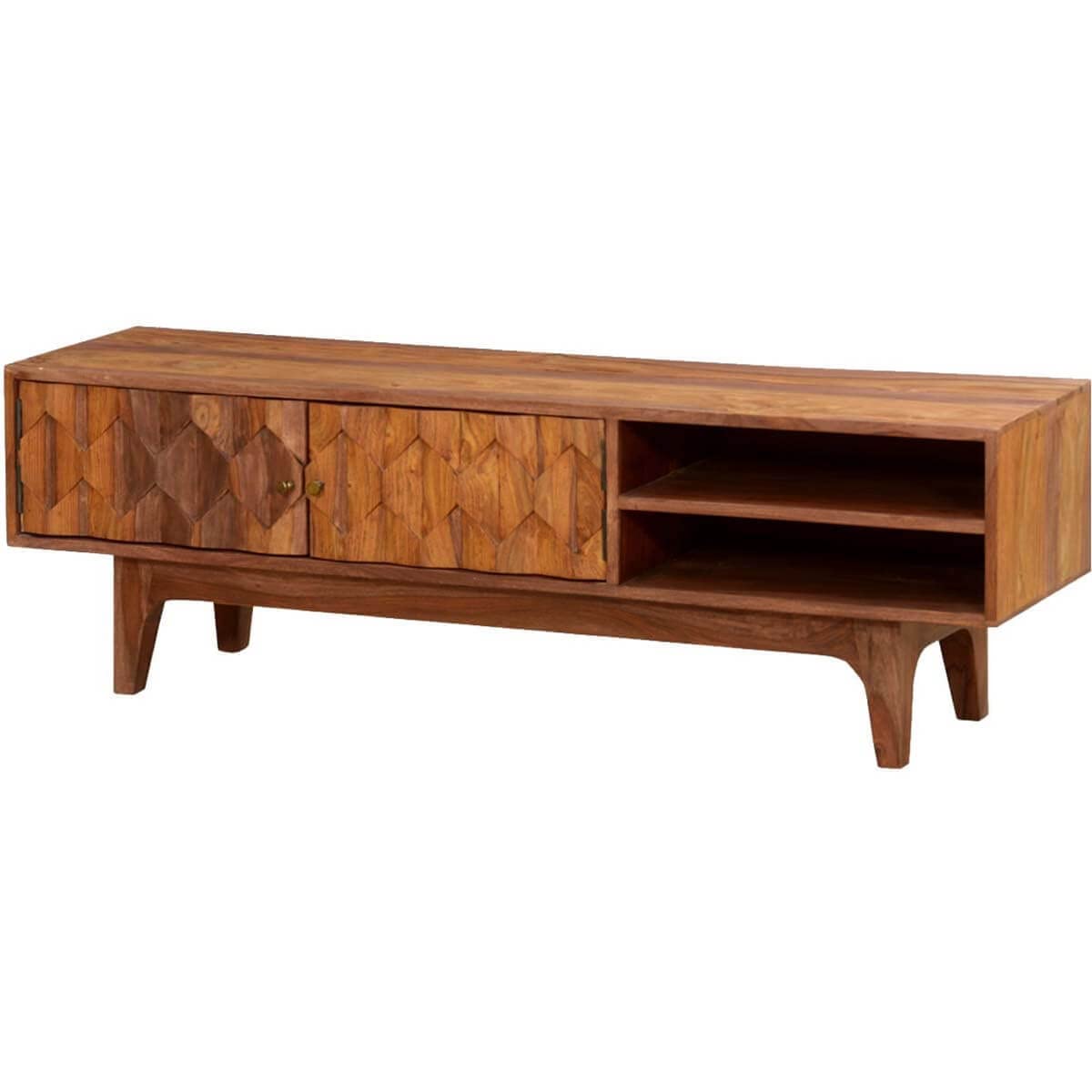 Woodmarwar Solid Sheesham Wood Entertainment Tv Unit With Storage NaturalFinish For Home & Office Furniture