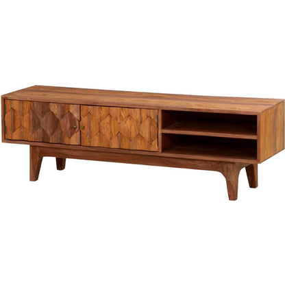 Woodmarwar Solid Sheesham Wood Entertainment Tv Unit With Storage NaturalFinish For Home & Office Furniture