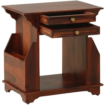 Woodmarwar Solid Sheesham Wood Bedside Table for Bedroom | Solid Wood Bed Side Nightstand End Table with Magazine Holder, 2 Drawer & Shelf Storage for Home & Living Room | Sofa Side Table