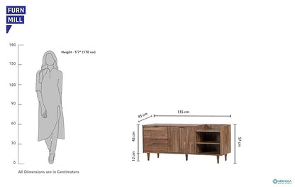 Woodmarwar Solid Acacia  Wood Entertainment Tv Unit With Storage Honey Finish For Home & Office Furniture