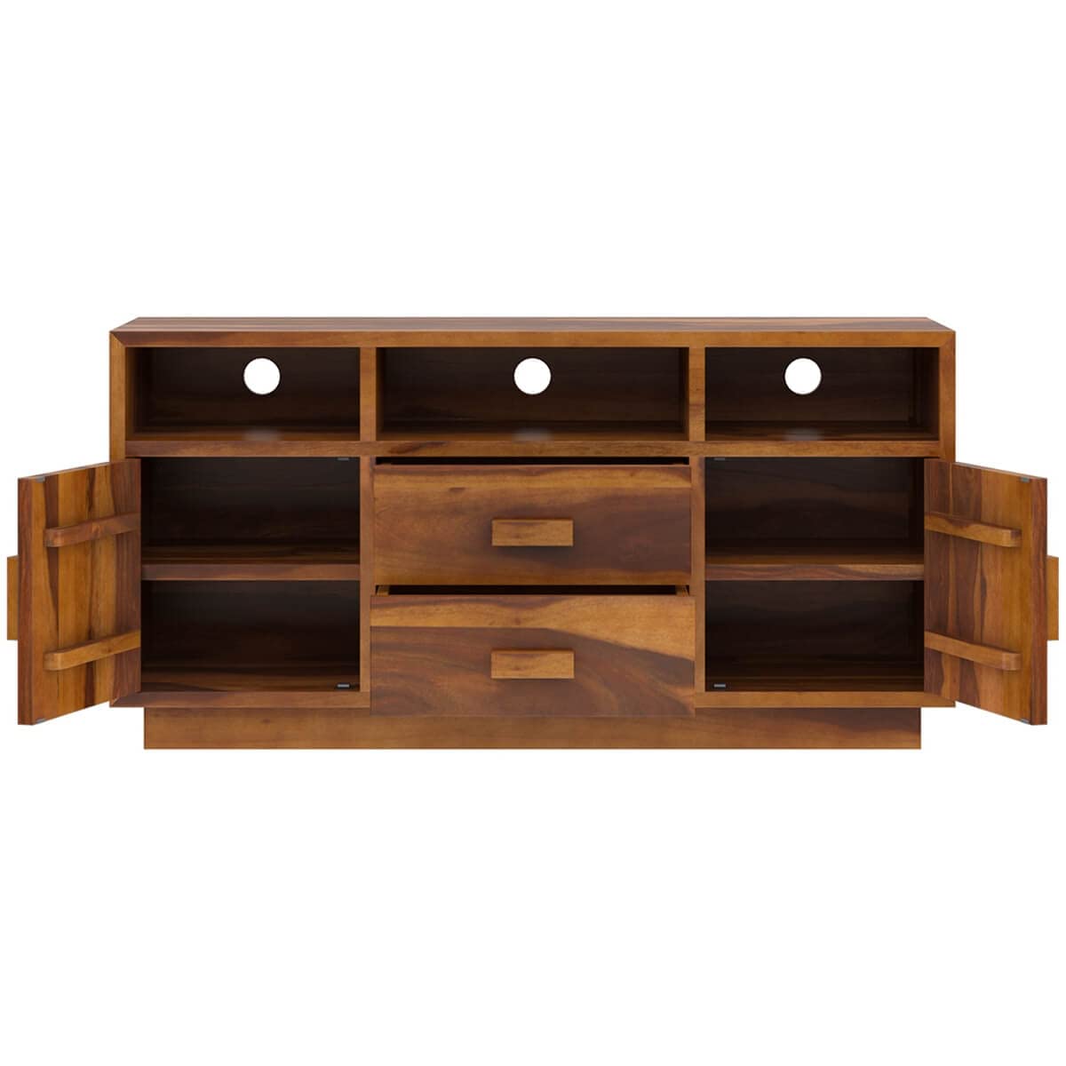 Woodmarwar Solid Sheesham Wood Entertainment Tv Unit With Storage Honey Finish For Home & Office Furniture