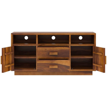 Woodmarwar Solid Sheesham Wood Entertainment Tv Unit With Storage Honey Finish For Home & Office Furniture