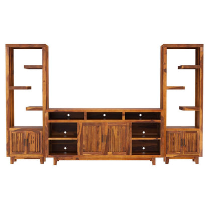 Woodmarwar Solid Sheesham Wood Entertainment Tv Unit With Storage Honey Finish For Home & Office Furniture