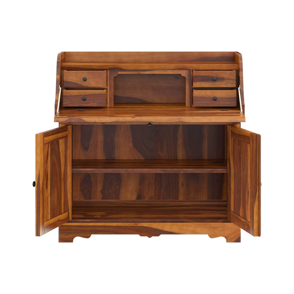 Woodmarwar Solid Sheesham Wood Study Table for Adults | Wooden Storage Cabinet Workstation Computer Desk with Hutch, 2 Door Cabinet Storage for Home, Office & Study Room