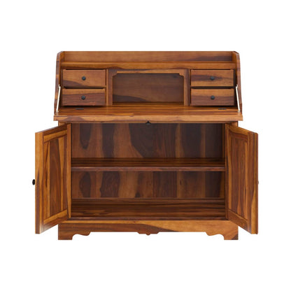 Woodmarwar Solid Sheesham Wood Study Table for Adults | Wooden Storage Cabinet Workstation Computer Desk with Hutch, 2 Door Cabinet Storage for Home, Office & Study Room