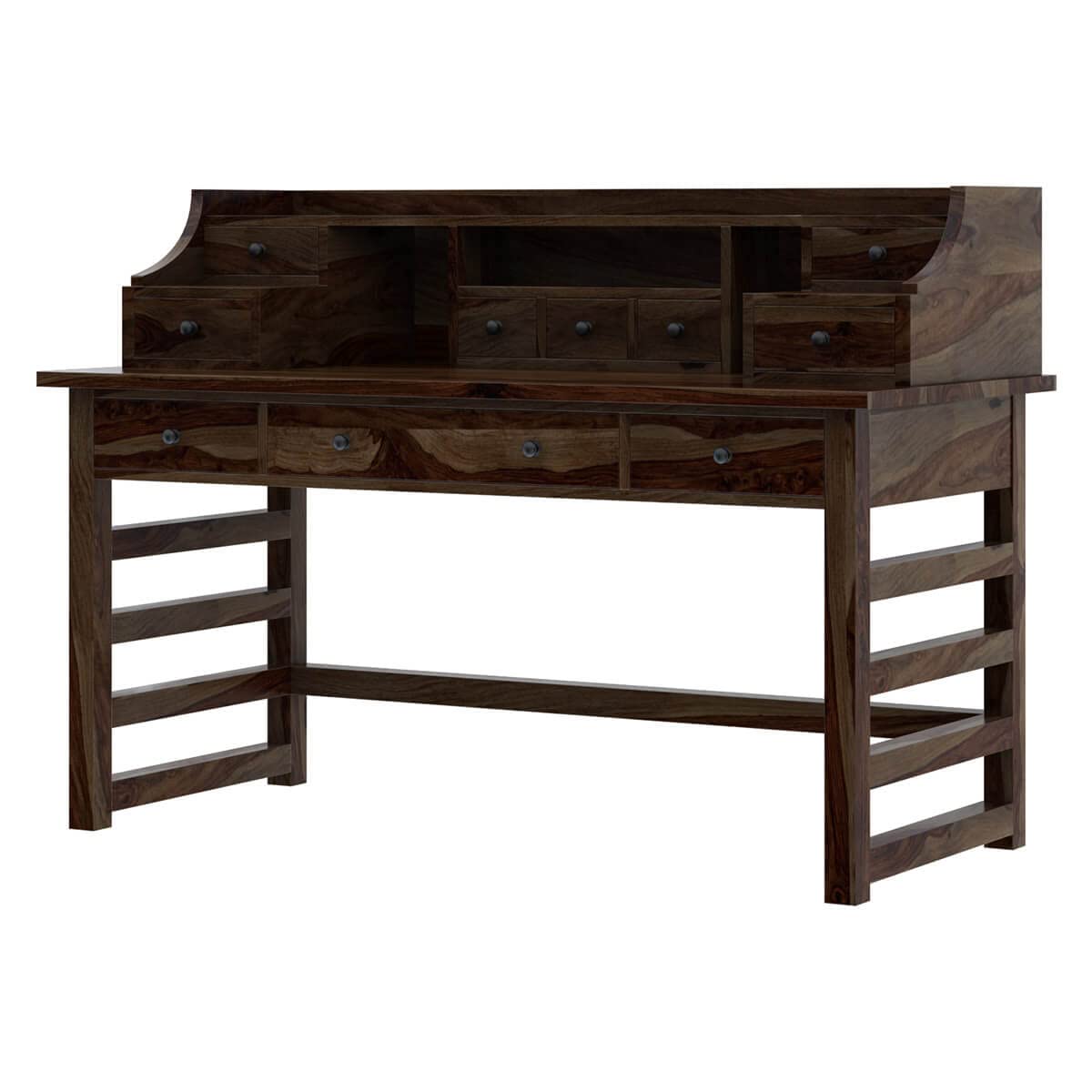 WoodMarwar Solid Sheesham Wood Office Table for Office Work | Wooden Study Table | Computer Desk with Hutch, 9 Drawers & 3 Shelf  Storage