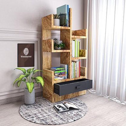 WoodMarwar Sheesham Wood Book Shelf With Two Drawer /Bookcase For Living Room Corner Bookcase for Home Decor & Office