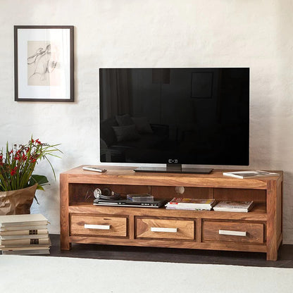 Woodmarwar Solid Sheesham Wood Entertainment Tv Unit With Storage Natural Finish For Home & Office Furniture