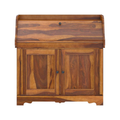 Woodmarwar Solid Sheesham Wood Study Table for Adults | Wooden Storage Cabinet Workstation Computer Desk with Hutch, 2 Door Cabinet Storage for Home, Office & Study Room