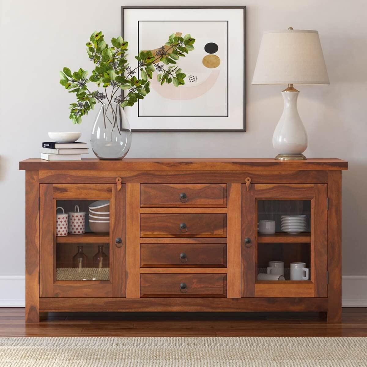Woodmarwar Solid Sheesham Wood Sideboard With Storage for Living Room Furniture