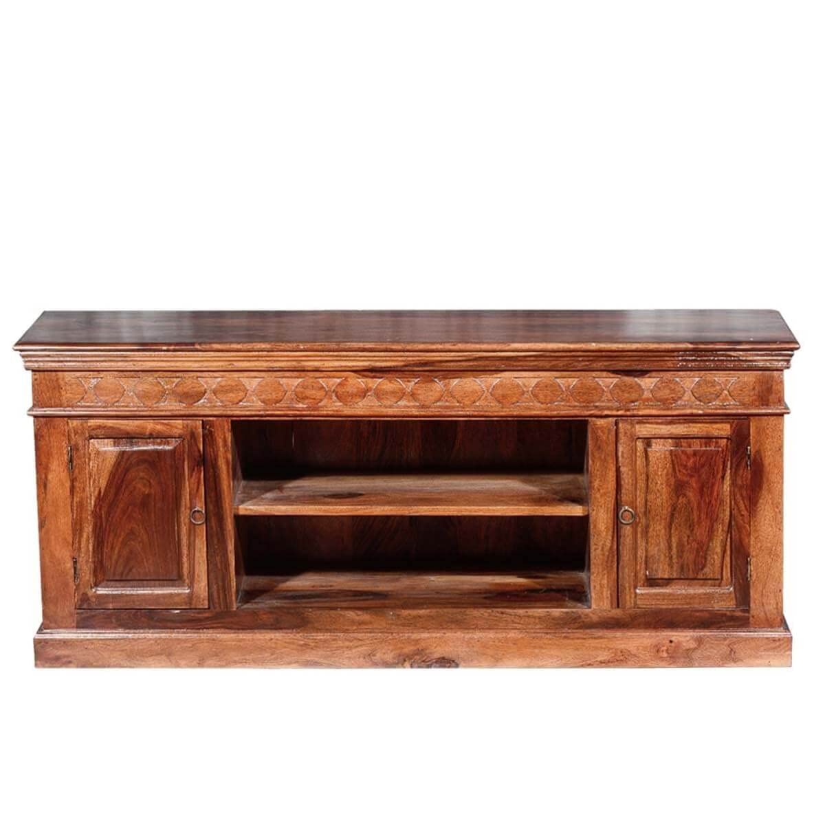 Woodmarwar Solid Sheesham Wood Entertainment Tv Unit With Storage Honey Finish For Home & Office Furniture