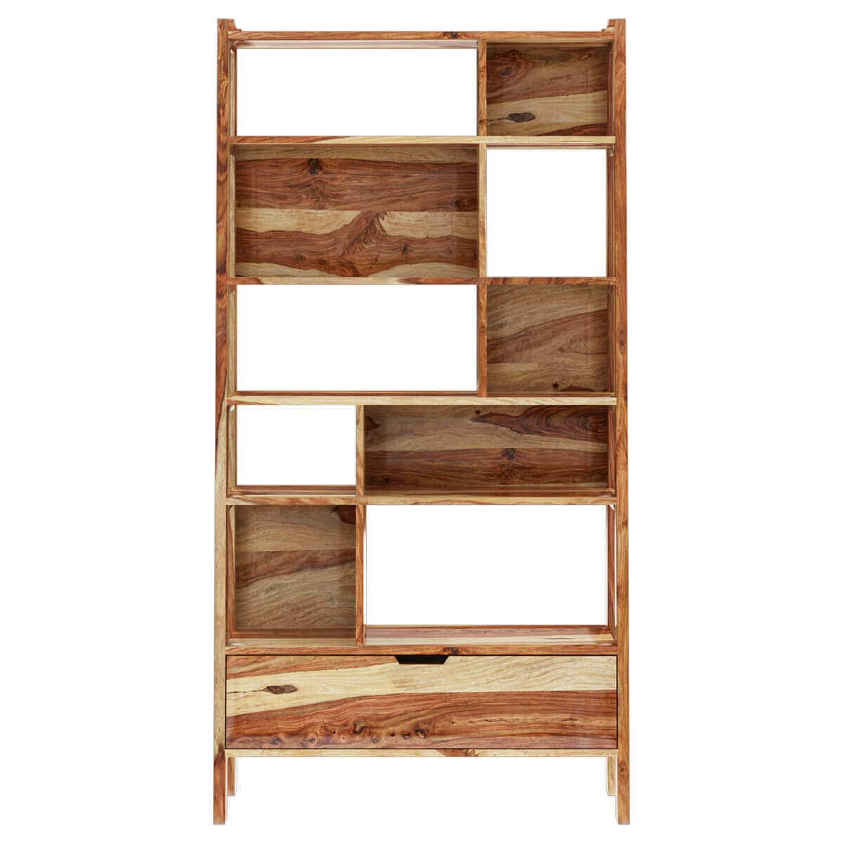 Woodmarwar Solid Sheesham Wood Book Shelf Wooden | Bookshelf for Home Library | Book Shelves Open Bookcase Books Rack | Display Unit Book Stand with 10 Shelf & 1 Drawer Storage for Office & Home | Natural Brown Finish