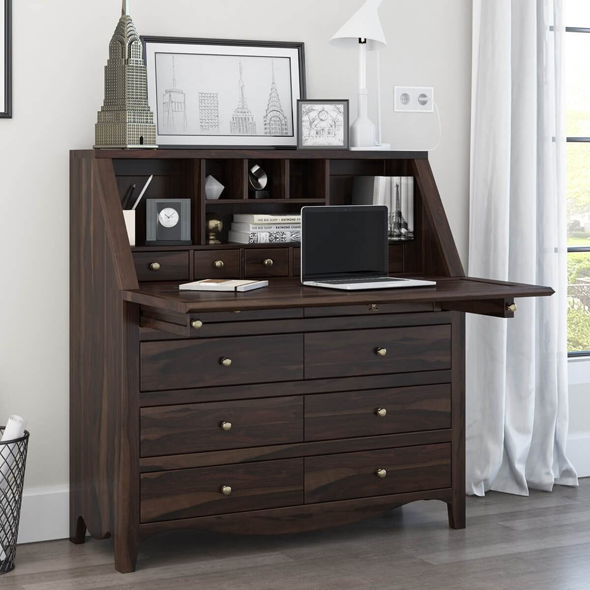 WoodMarwar Solid Sheesham Wood Chest of Drawer 13  Drawers & 6 Shelf & One Door Dresser for Home & Living Room