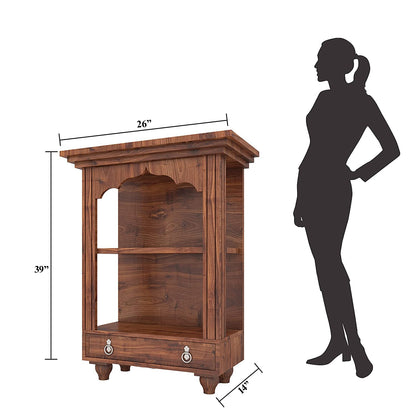 Woodmarwar Solid Sheesham Wood Pooja Mandir for Home | Solid Wooden Temple for Puja Room with 1 Drawer Storage | Pooja Ghar Wooden Furniture for Pooja Room | Pooja Mandap