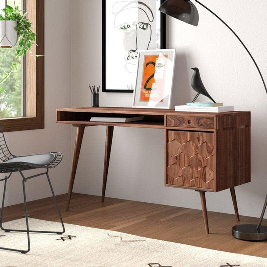 WoodMarwar Solid Sheesham Wood Study Table Workstation for Adult | Laptop Computer Desk with 2 Drawer & Shelf Storage Table for Home & Office