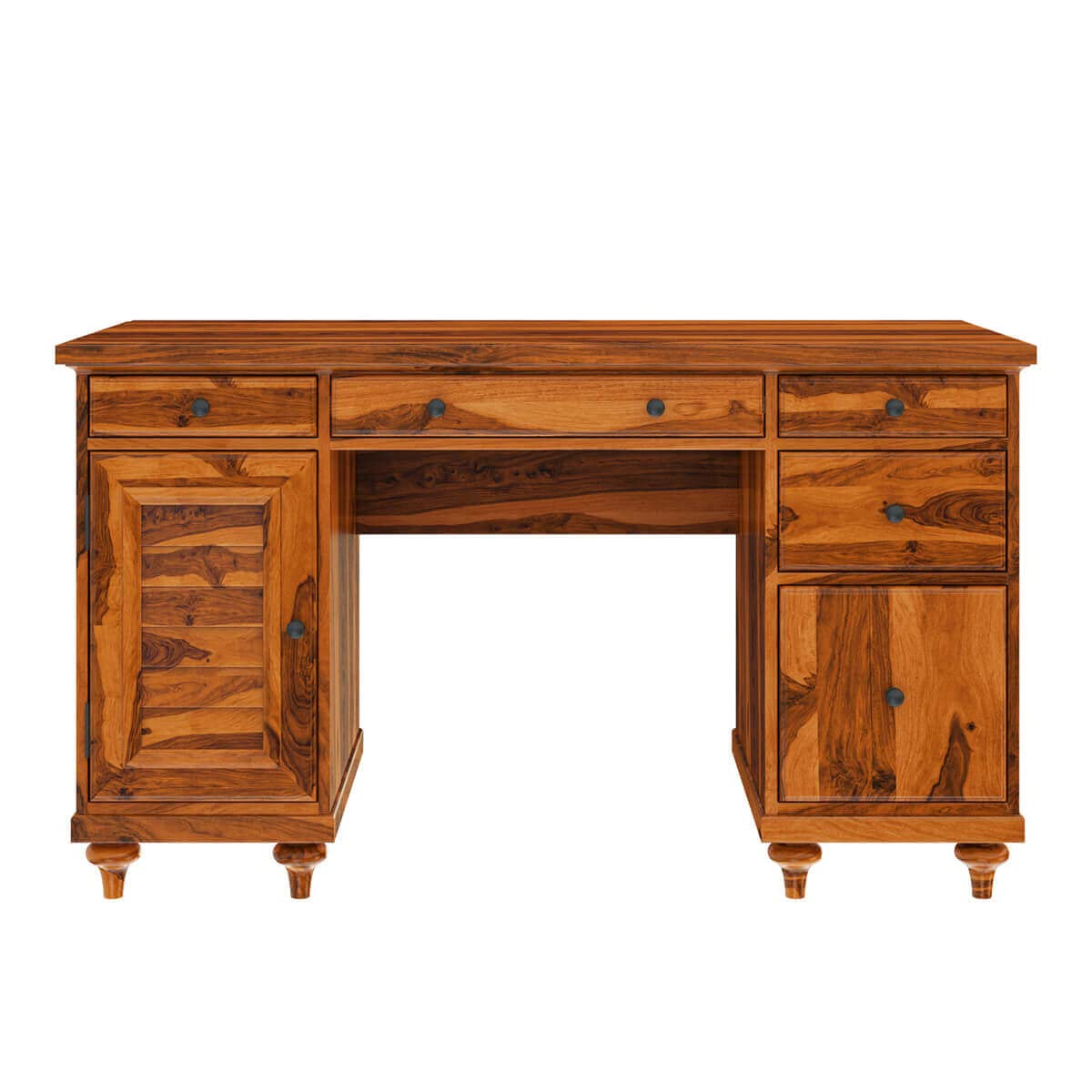 WoodMarwar Solid Sheesham Wood Study Table for Adults | Wooden Workstation with 5 Drawers, 1 Big Drawer & 1 Door Cabinet Storage for Home, Office & Study Room