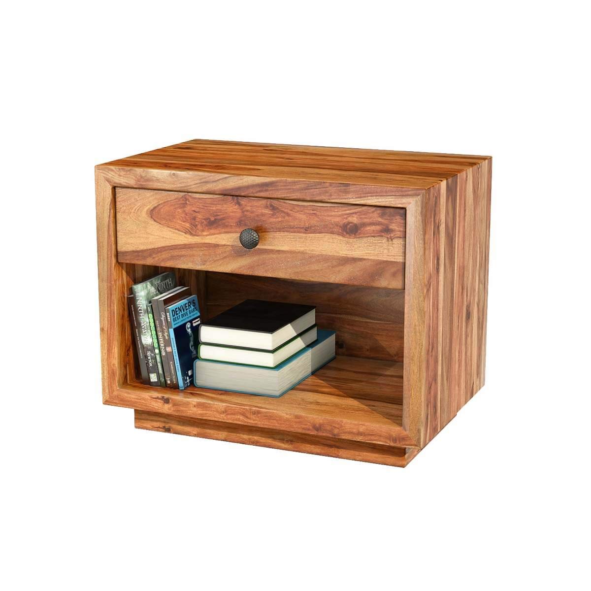 Woodmarwar Solid Sheesham Wood Bedside Table for Bedroom | Solid Pure Wooden Bed Side Nightstand End Table with 1 Drawer & 1 Open Shelf Storage for Home & Bed Room