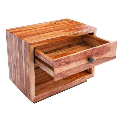 Woodmarwar Solid Sheesham Wood Bedside Table for Bedroom | Solid Pure Wooden Bed Side Nightstand End Table with 1 Drawer & 1 Open Shelf Storage for Home & Bed Room