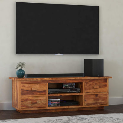 Woodmarwar Solid Sheesham Wood Entertainment Tv Unit With Storage Natural Finish For Home & Office Furniture