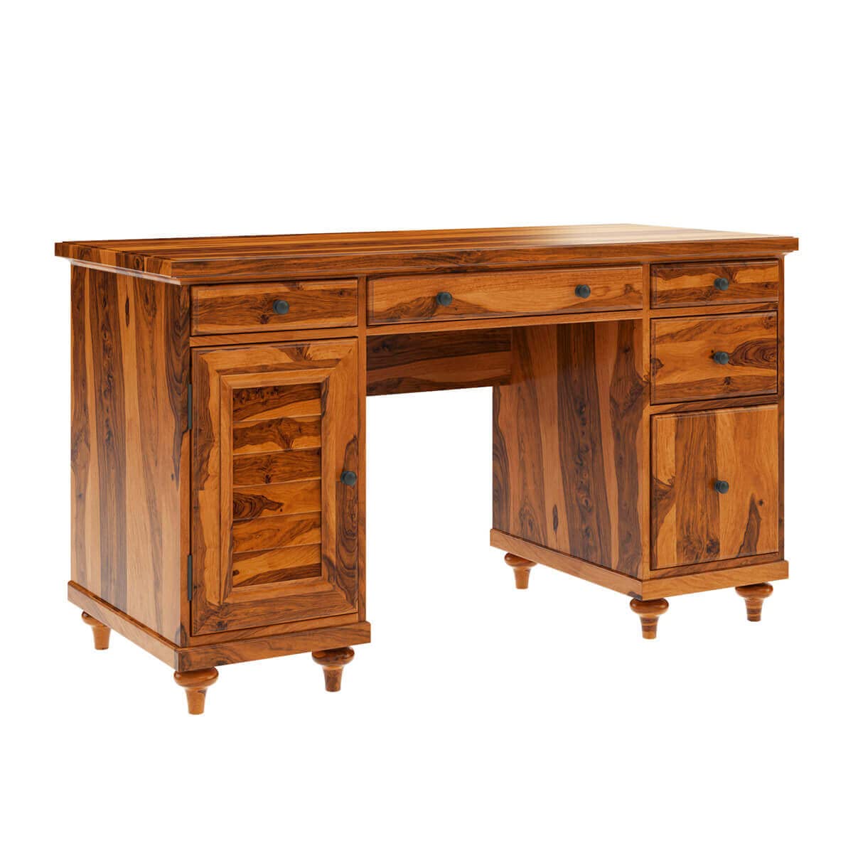 WoodMarwar Solid Sheesham Wood Study Table for Adults | Wooden Workstation with 5 Drawers, 1 Big Drawer & 1 Door Cabinet Storage for Home, Office & Study Room