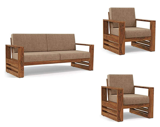 Solid Sheesham Wood Sofa Set 5 Seater | Wooden Sofa Set | Sofa Set 3+1+1 | Sofa Sets for Living Room | Five Seater Sofa Set for Office & Lounge | Rosewood, Brown Finish