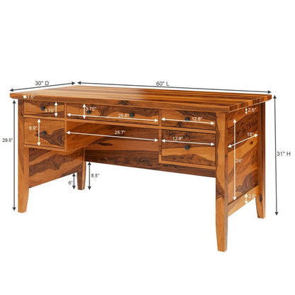 woodmarwar Solid Sheesham Wood Study Table for Adults | Wooden Workstation with 5 Drawer Storage for Home, Office & Study Room | Desk/Writing Table