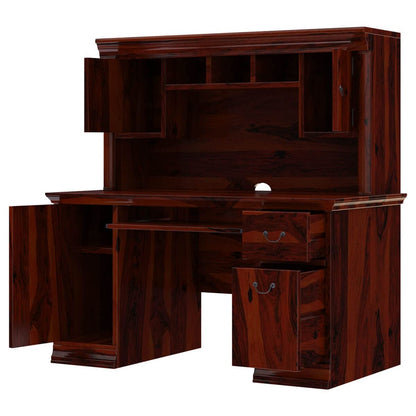 Woodmarwar Solid Sheesham Wood Office Table for Office Work | Wooden Study Table | Computer Desk with Hutch, 2 Drawers & 1 Door Cabinet Storage