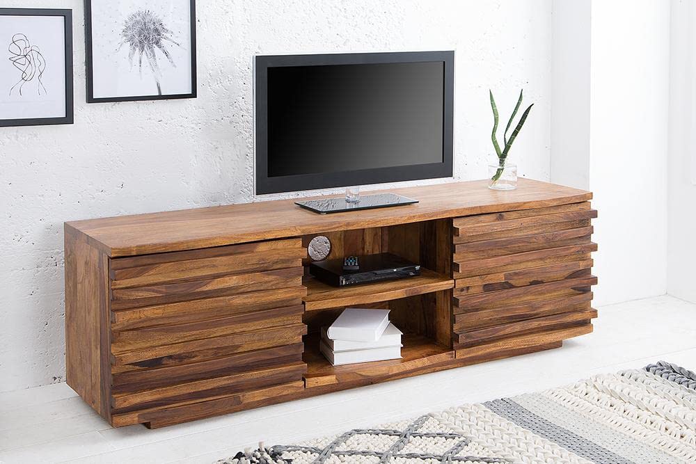 Woodmarwar Solid Sheesham Wood Entertainment Tv Unit With Storage Honey Finish For Home & Office Furniture