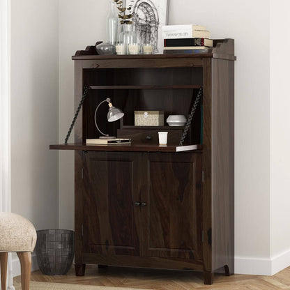 Woodmarwar Solid Sheesham Wood Study Table for Adults | Wooden Storage Cabinet Workstation Computer Desk with Hutch, 2 Door Cabinet Storage for Home, Office & Study Room