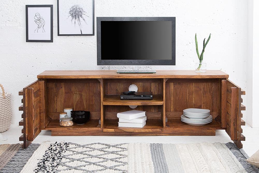 Woodmarwar Solid Sheesham Wood Entertainment Tv Unit With Storage Honey Finish For Home & Office Furniture