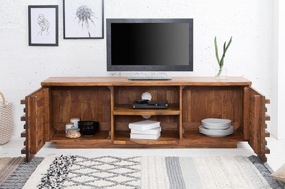 Woodmarwar Solid Sheesham Wood Entertainment Tv Unit With Storage Honey Finish For Home & Office Furniture