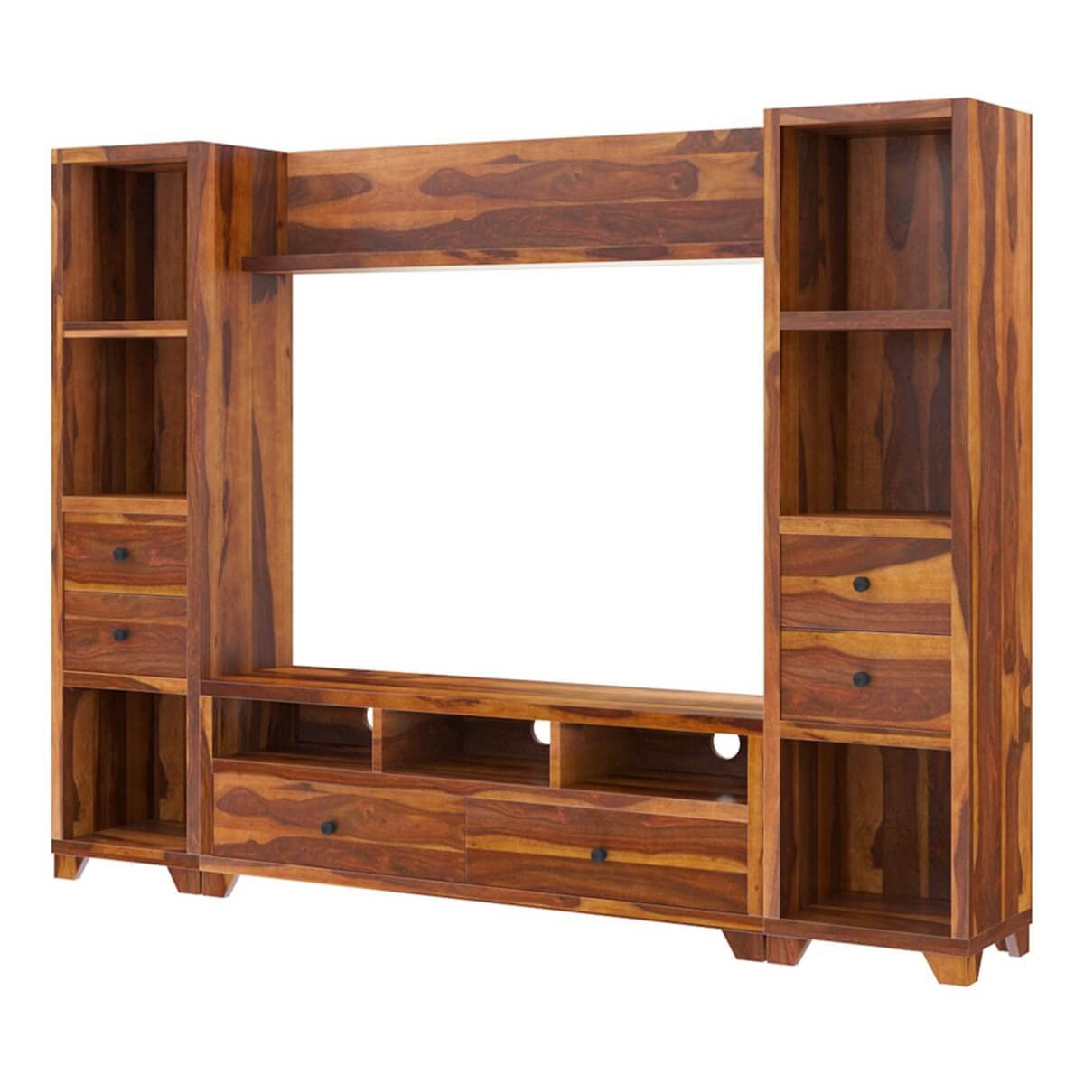 Woodmarwar Solid Sheesham Wood Entertainment Tv Unit With Storage Honey Finish For Home & Office Furniture