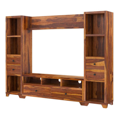 Woodmarwar Solid Sheesham Wood Entertainment Tv Unit With Storage Honey Finish For Home & Office Furniture