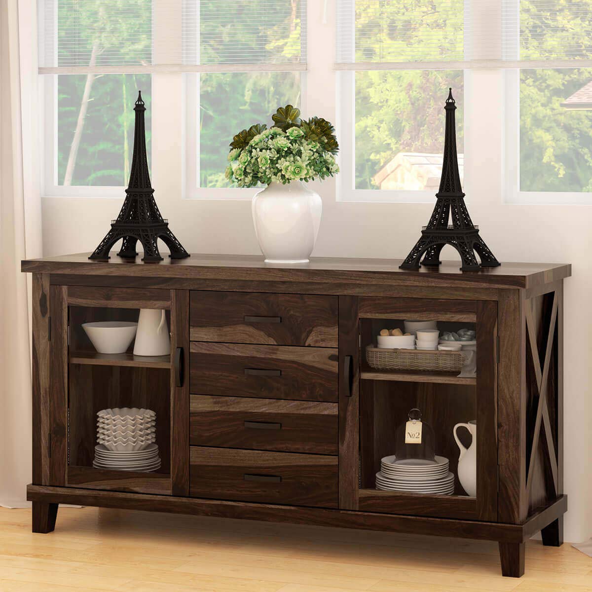 Woodmarwar Solid Sheesham Wood Sideboard With Storage for Living Room Furniture