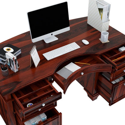 Woodmarwar Solid Sheesham Wood Study Table for Adults | Wooden Workstation with 5 Drawers & 2 Big File Cabinet Drawer Storage for Home, Office & Study Room