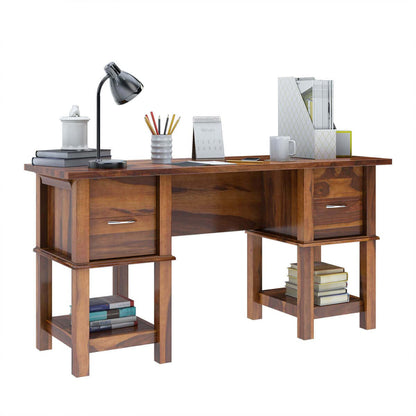 WoodMarwar Solid Sheesham Wood Study Table Workstation for Adult | Laptop Computer Desk with 2 Drawer & 2 Shelves Storage for Home & Office