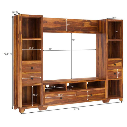 Woodmarwar Solid Sheesham Wood Entertainment Tv Unit With Storage Honey Finish For Home & Office Furniture
