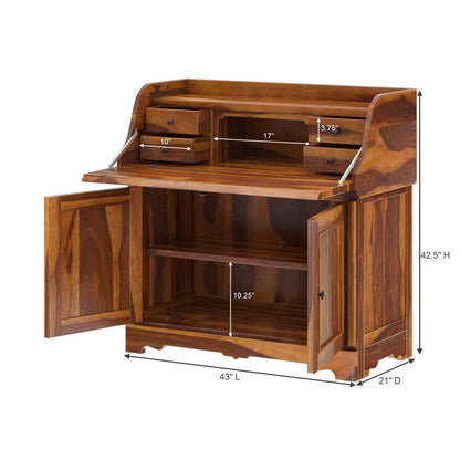 Woodmarwar Solid Sheesham Wood Study Table for Adults | Wooden Storage Cabinet Workstation Computer Desk with Hutch, 2 Door Cabinet Storage for Home, Office & Study Room