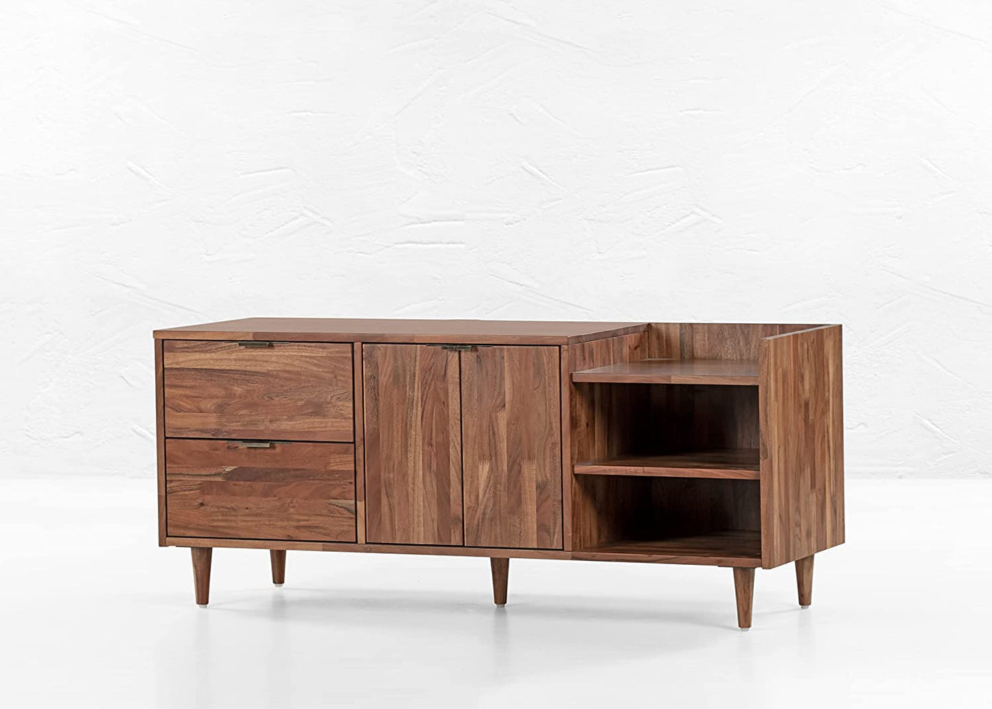 Woodmarwar Solid Acacia  Wood Entertainment Tv Unit With Storage Honey Finish For Home & Office Furniture