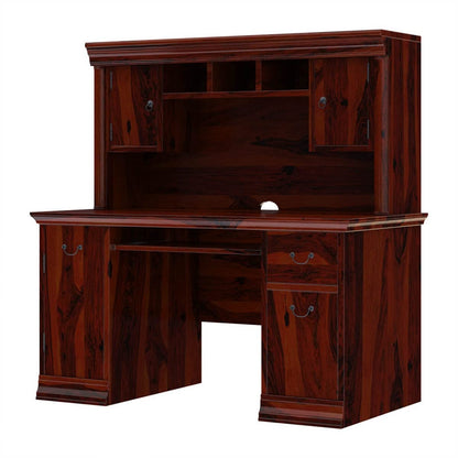 Woodmarwar Solid Sheesham Wood Office Table for Office Work | Wooden Study Table | Computer Desk with Hutch, 2 Drawers & 1 Door Cabinet Storage