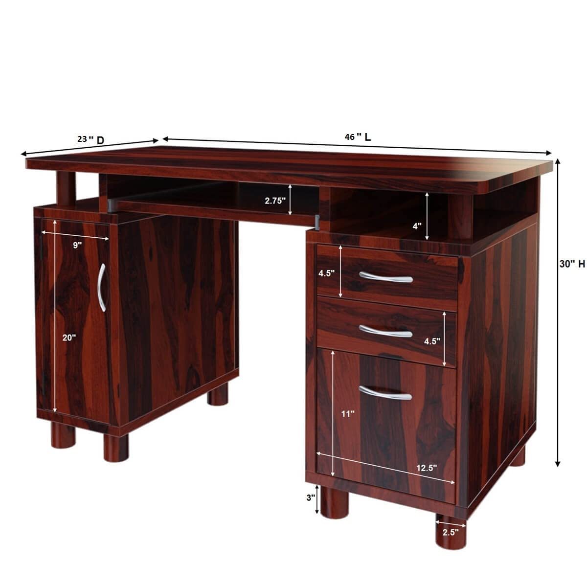 WoodMarwar Solid Sheesham Office Table For Office Work | Wooden Study Table | Computer Table with Keyboard Tray | Work From Home Laptop Desk | Workstation Boss Table | Table With 3 Drawers & 1 Door Cabinet Storage