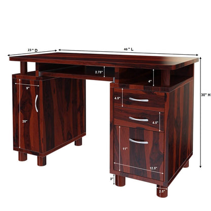 WoodMarwar Solid Sheesham Office Table For Office Work | Wooden Study Table | Computer Table with Keyboard Tray | Work From Home Laptop Desk | Workstation Boss Table | Table With 3 Drawers & 1 Door Cabinet Storage